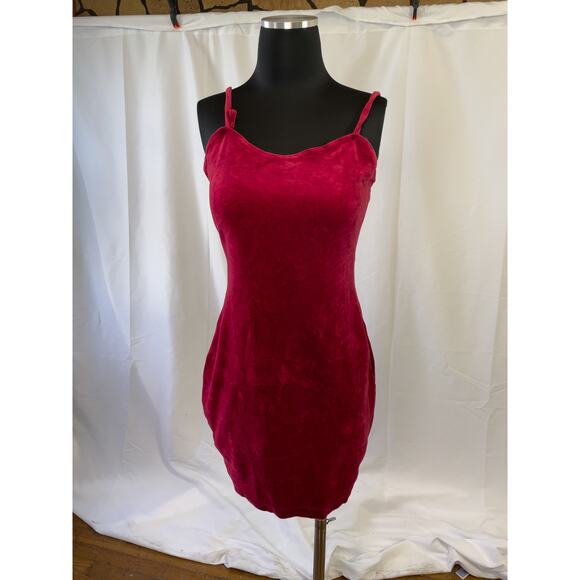 Vintage Red Velvet Mini Dress – Paris Blues 80s Spaghetti Strap Bodycon - Picture 11 of 16